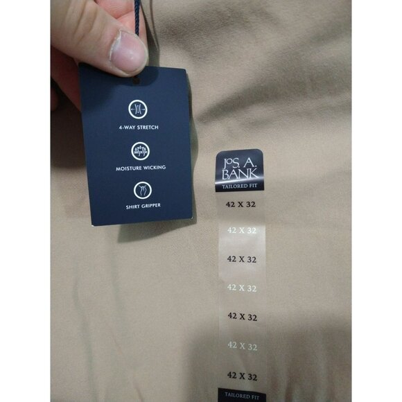 Jos A Bank Pants Mens 42x32 Beige Tailored Golf Chino Flat Front Straight Leg - Picture 10 of 12